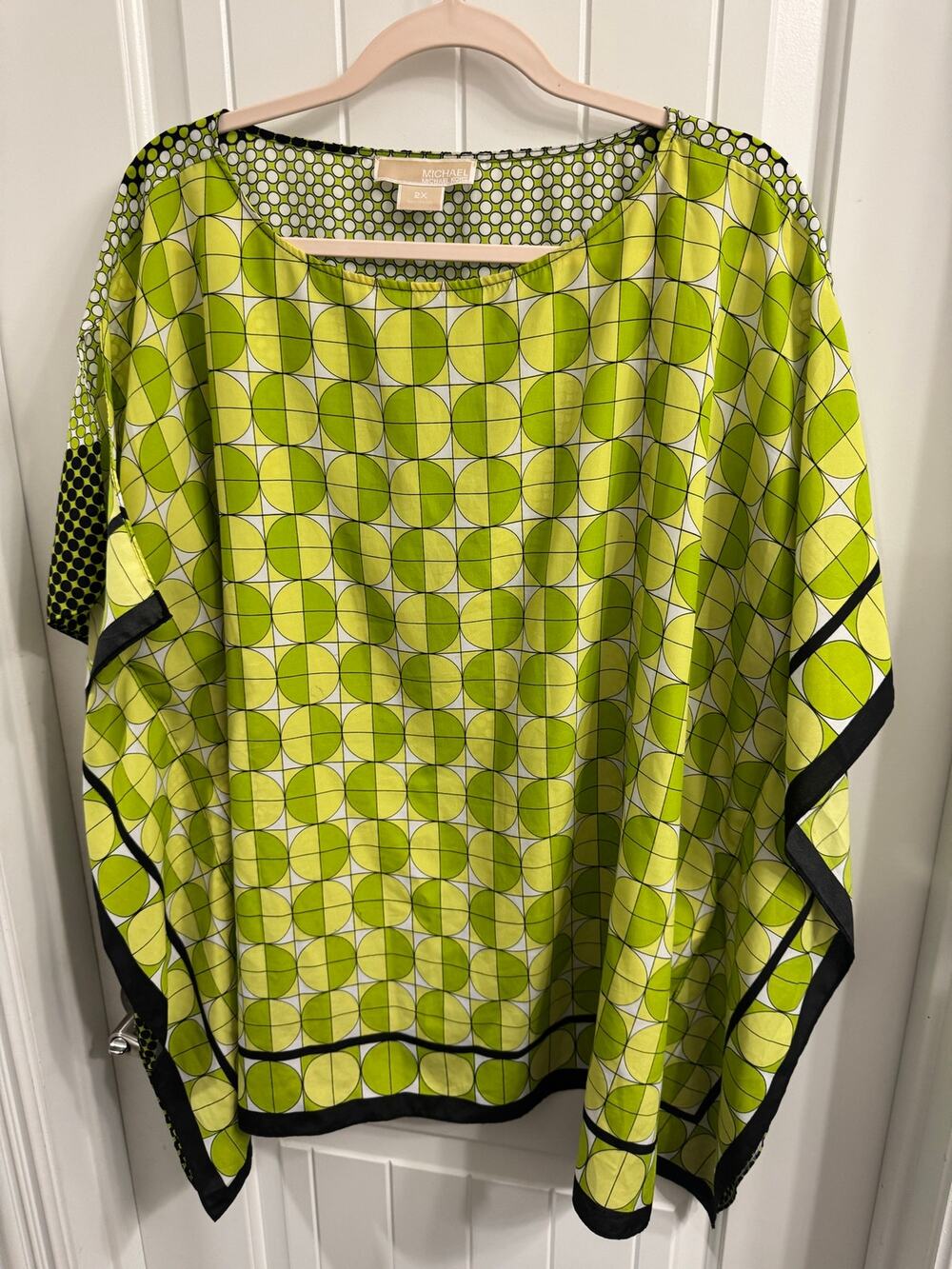Michael Kors 2X Green/White/Black Geometric Print Top